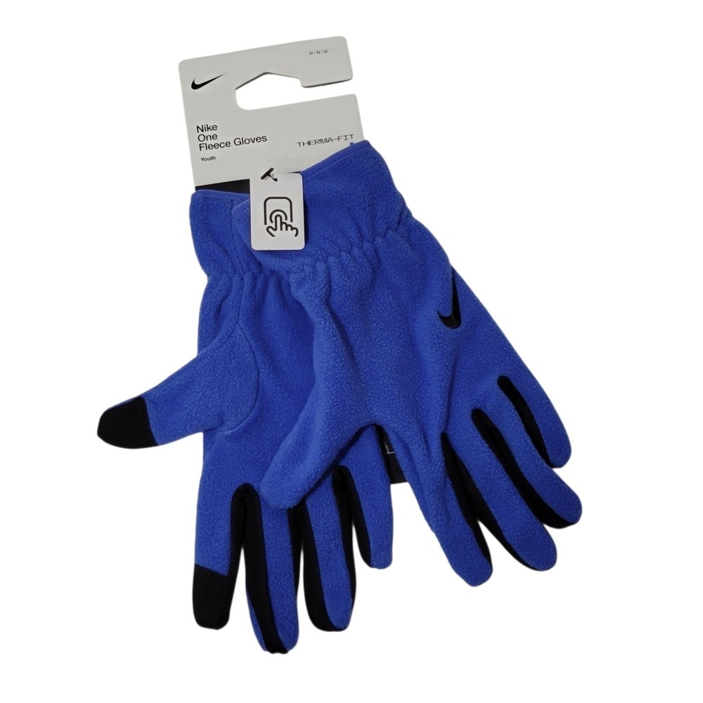 Nike One Fleece Gloves Youth Kids Medium Blue Therma-FIT Touchscreen Compatible